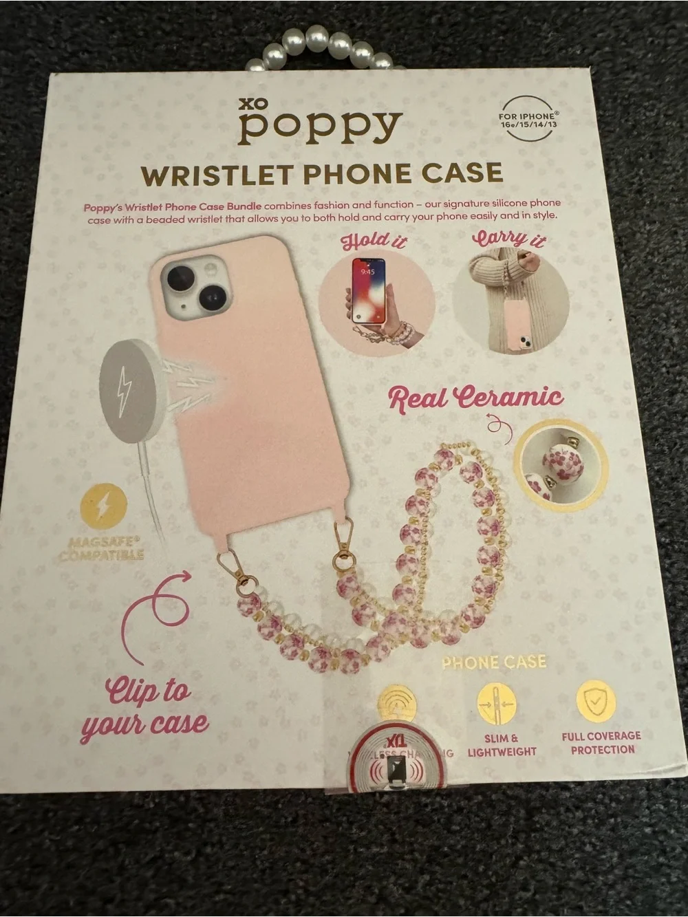 NEW- XO Poppy Pink MagSafe Wristlet Phone Case iPhone 16 15 14 13